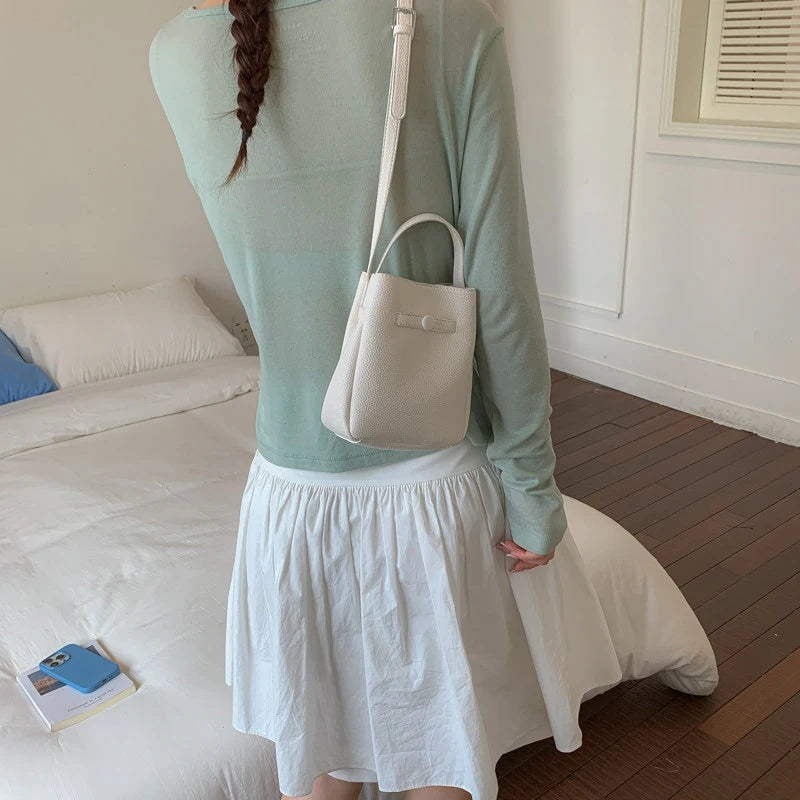 Korean Lychee Bucket Bag – Soft Leather Shoulder & Crossbody Bag Bucket Shoulder Bag Nixie