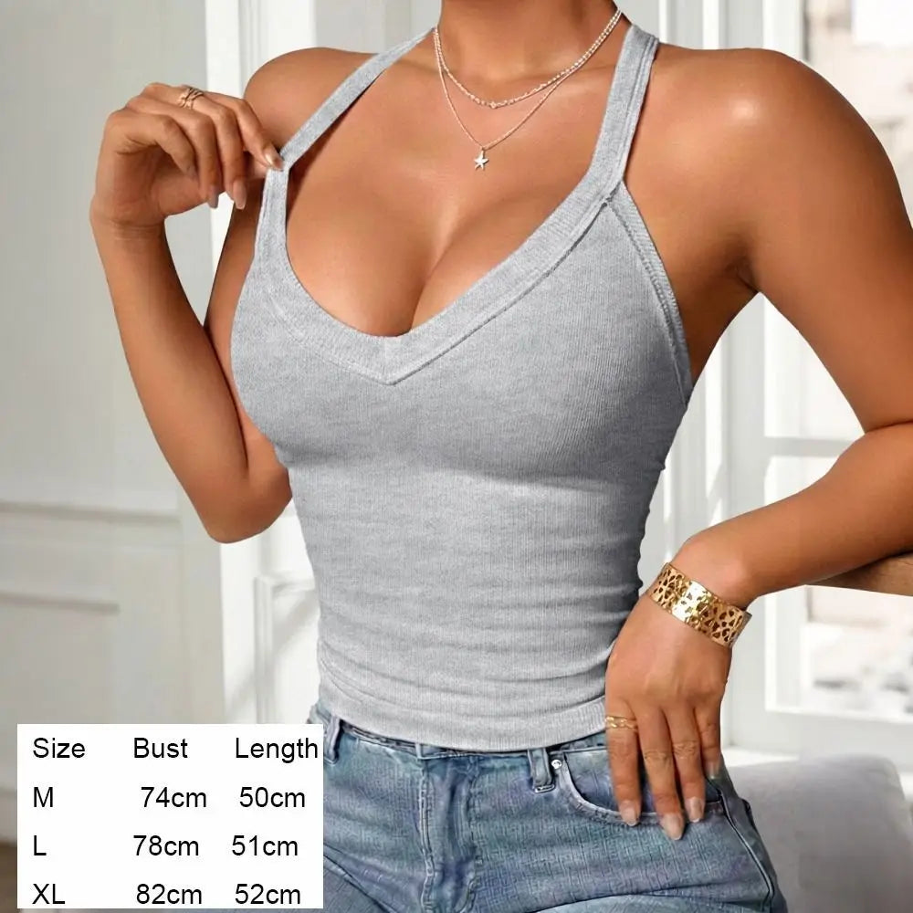 Women's V-Neck Crop Tank Top with Built-In Bra | All Season