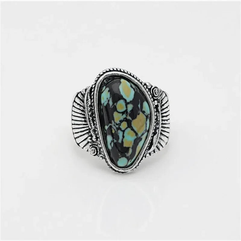 Women's Antique Silver Turquoise Zircon Ring – Sizes 6–10 Fashion Ring Nixie