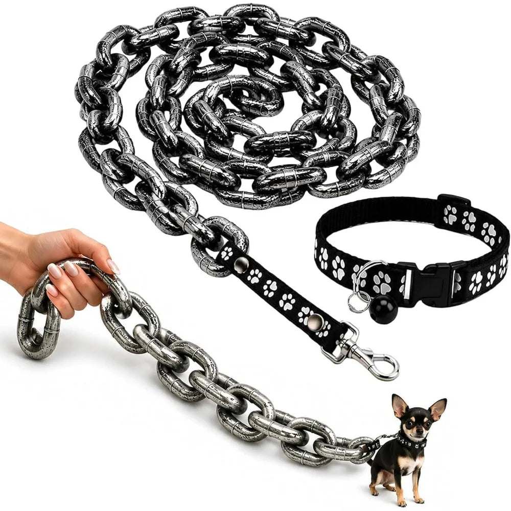 Faux Metal Chain Dog Leash | Novelty Photo Prop Pet Lead Novelty Dog Leash Nixie Black-100cm