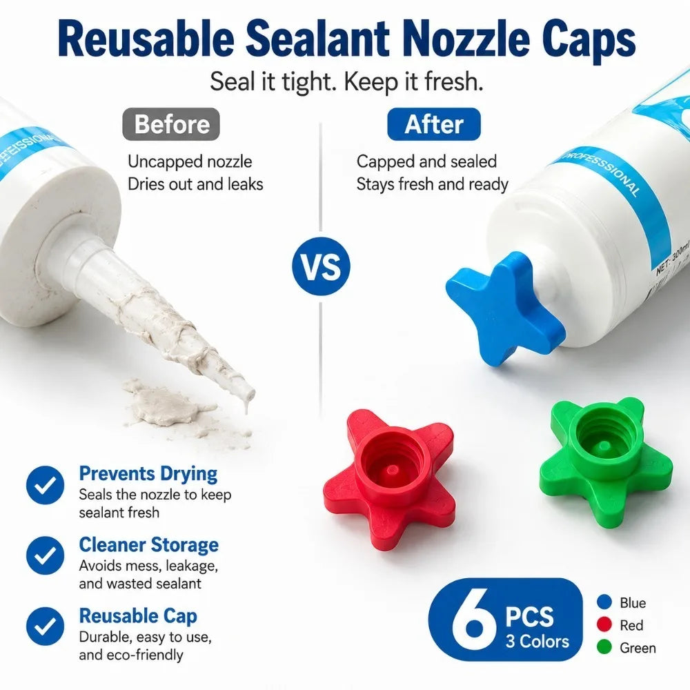 Reusable Caulk Cap & Nozzle Protector with Cleaner Tool Caulk Nozzle Cap Nixie