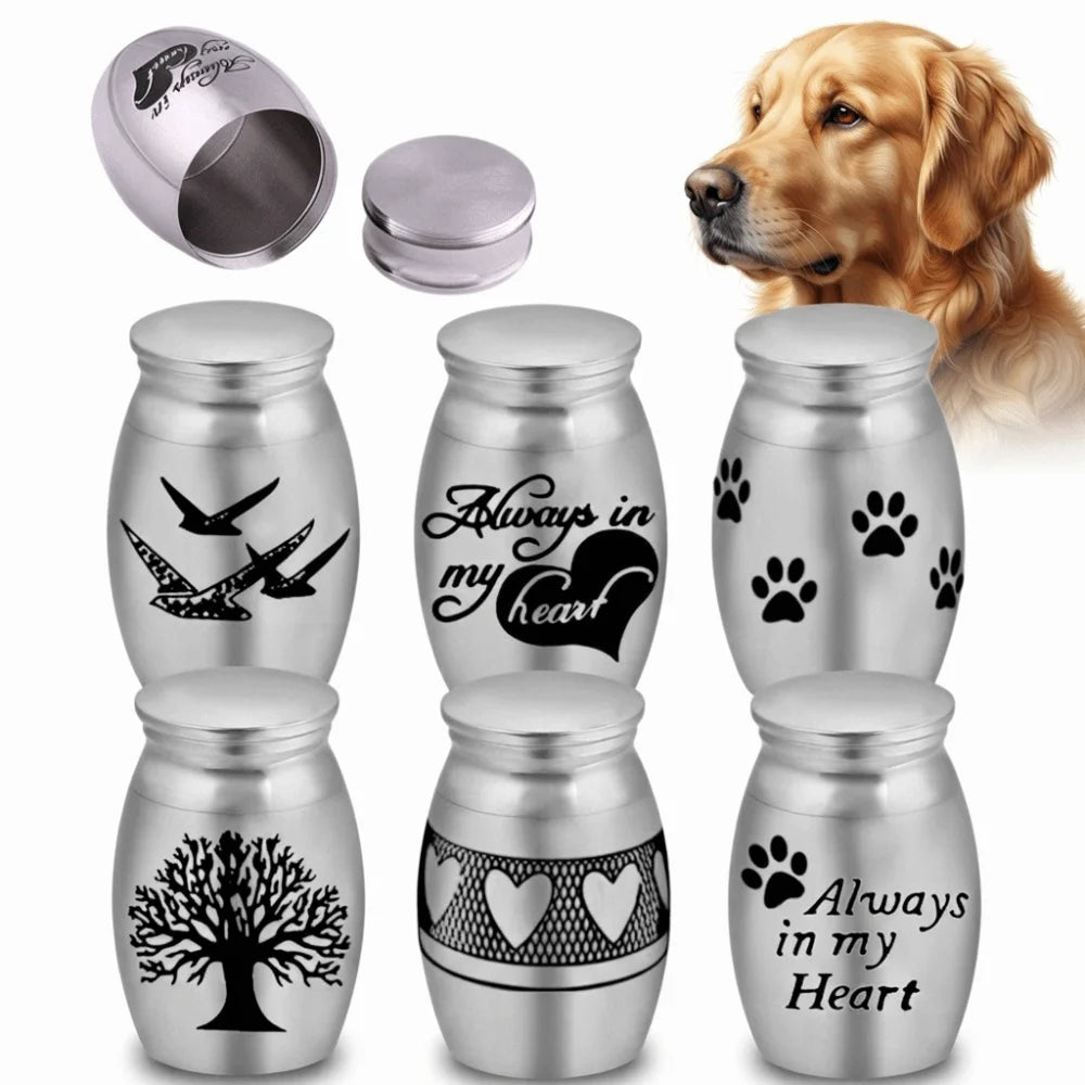 Mini Stainless Steel Pet Cremation Urn – Paw & Heart Patterns Pet Memorial Urn Nixie