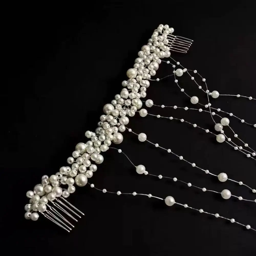 Elegant Bridal Pearl Hair Comb with Tassel & Bead Accents Bridal Hair Comb Nixie