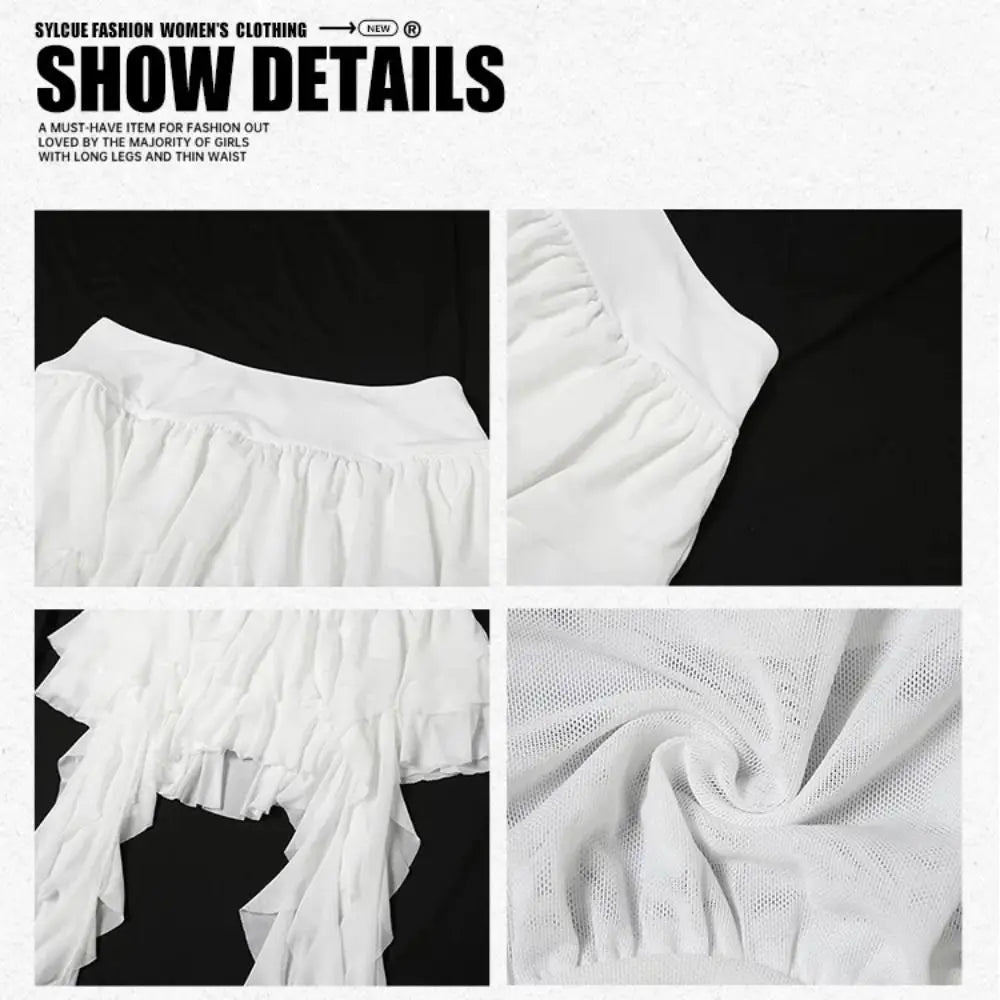 Women's High Waist Tiered Ruffle Mini Skort – Asymmetrical Hem
