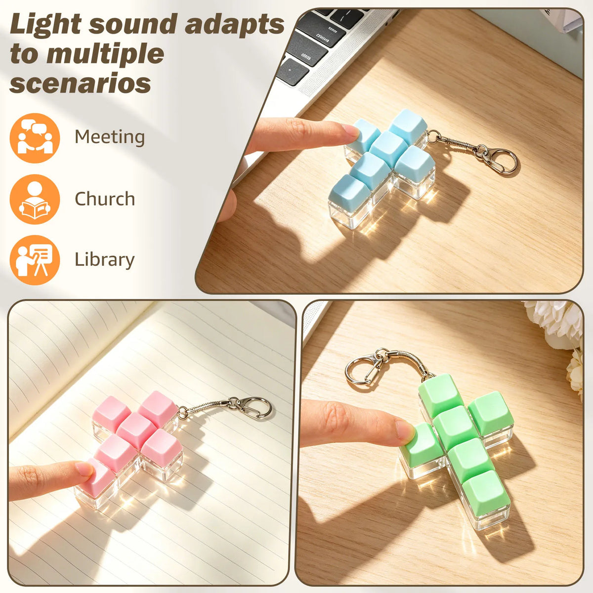 Cross Keyboard Clicker Fidget Keychain Toy 3-Pack for Adults