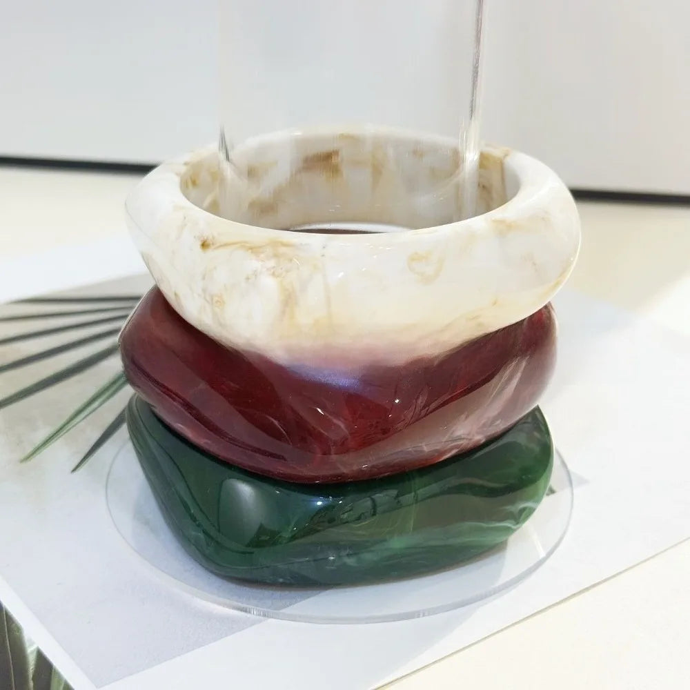 Punk Chunky Resin Cuff Bracelet Set – Marble Geometric Bangles