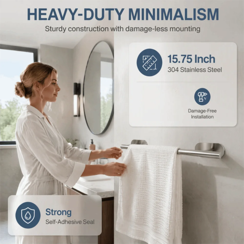 Stainless Steel Self-Adhesive Towel Bar – No Drill Wall Mount Towel Bar Nixie