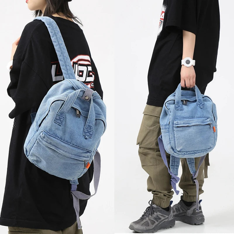 Vintage Denim Mini Backpack – Lightweight Unisex Rucksack Denim Mini Backpack Nixie