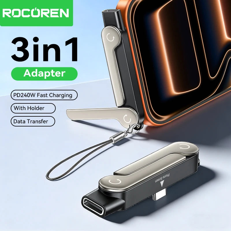 Rocoren 240W USB-C OTG Adapter & Foldable Stand | PD 3.1 USB-C OTG Adapter Nixie