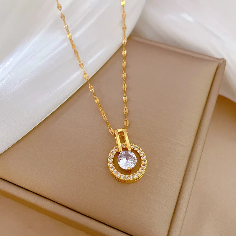 Women's Gold Hoop Pendant Necklace – Stainless Steel Choker Pendant Necklace Nixie