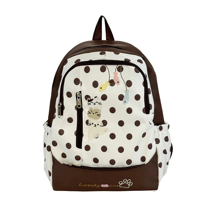 Cartoon Kitten Backpack – Korean Polka-Dot Lightweight Canvas Canvas Backpack Nixie