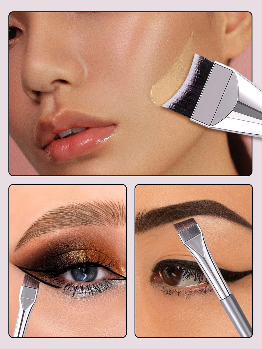 3-Piece Makeup Brush Set – Foundation, Mask & Eyeliner Brushes Makeup Brush Set Nixie