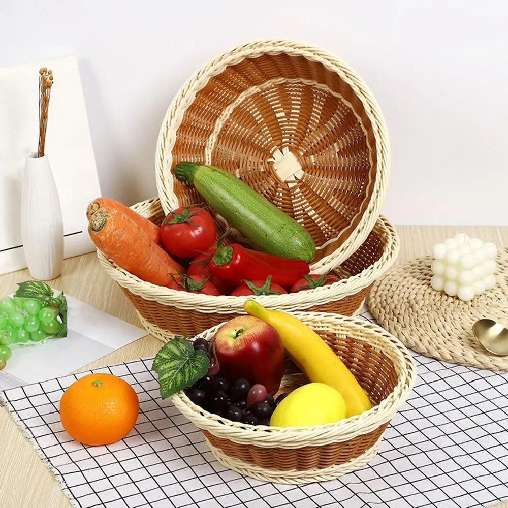 Hand-Woven Imitation Rattan Round Storage Basket – Multipurpose Wicker Storage Basket Nixie