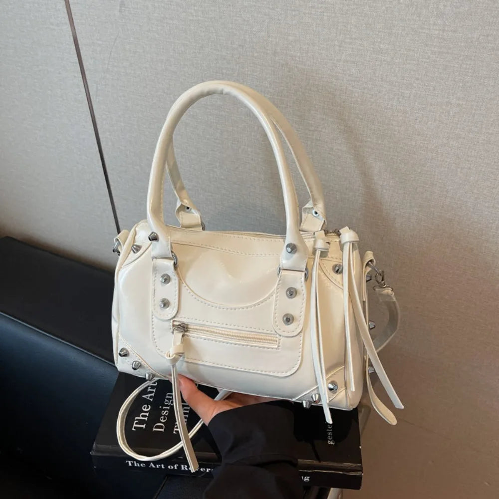 Vintage Rivet Pillow Bag Large PU Leather Crossbody Shoulder Crossbody Shoulder Bag Nixie White