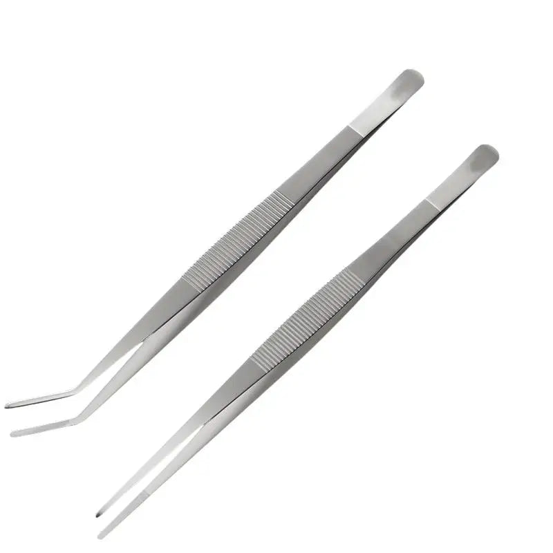 2-Piece Stainless Steel Kitchen Tweezers – Straight & Curved Tips Kitchen Tweezers Nixie