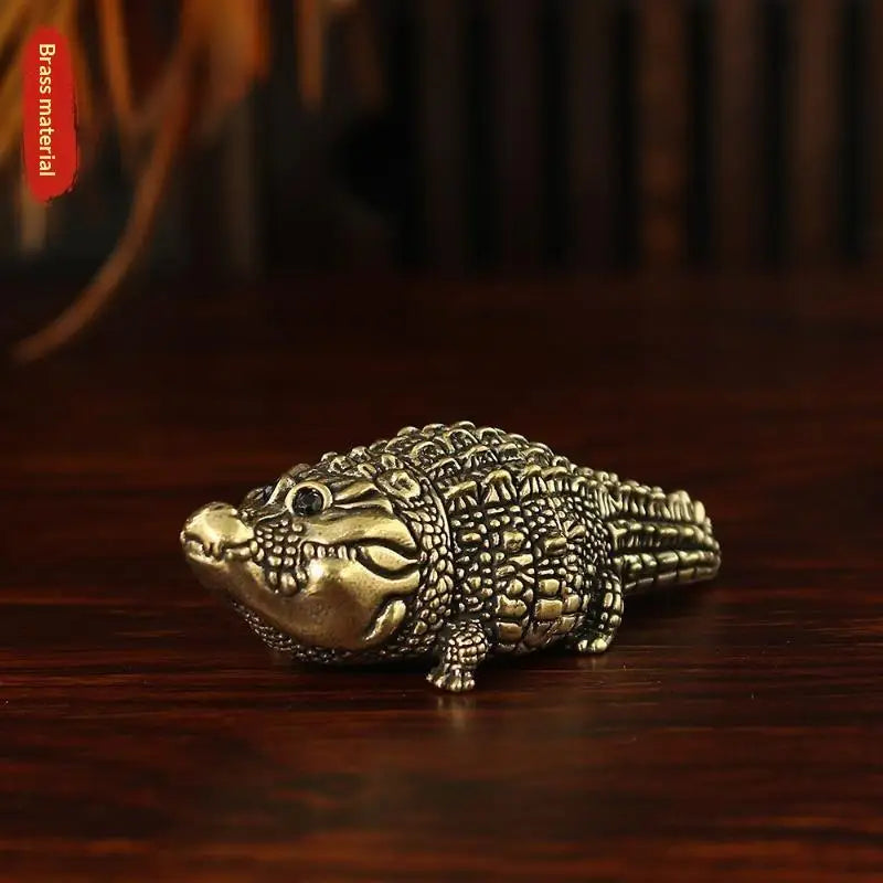 Antique Brass Crocodile Statue Feng Shui Lucky Desk Ornament Decorative Figurine Nixie