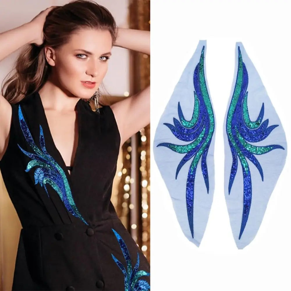 Royal Blue Gold Sequined Embroidery Patches 14x50cm – 2 Pcs Embroidery Patches Nixie