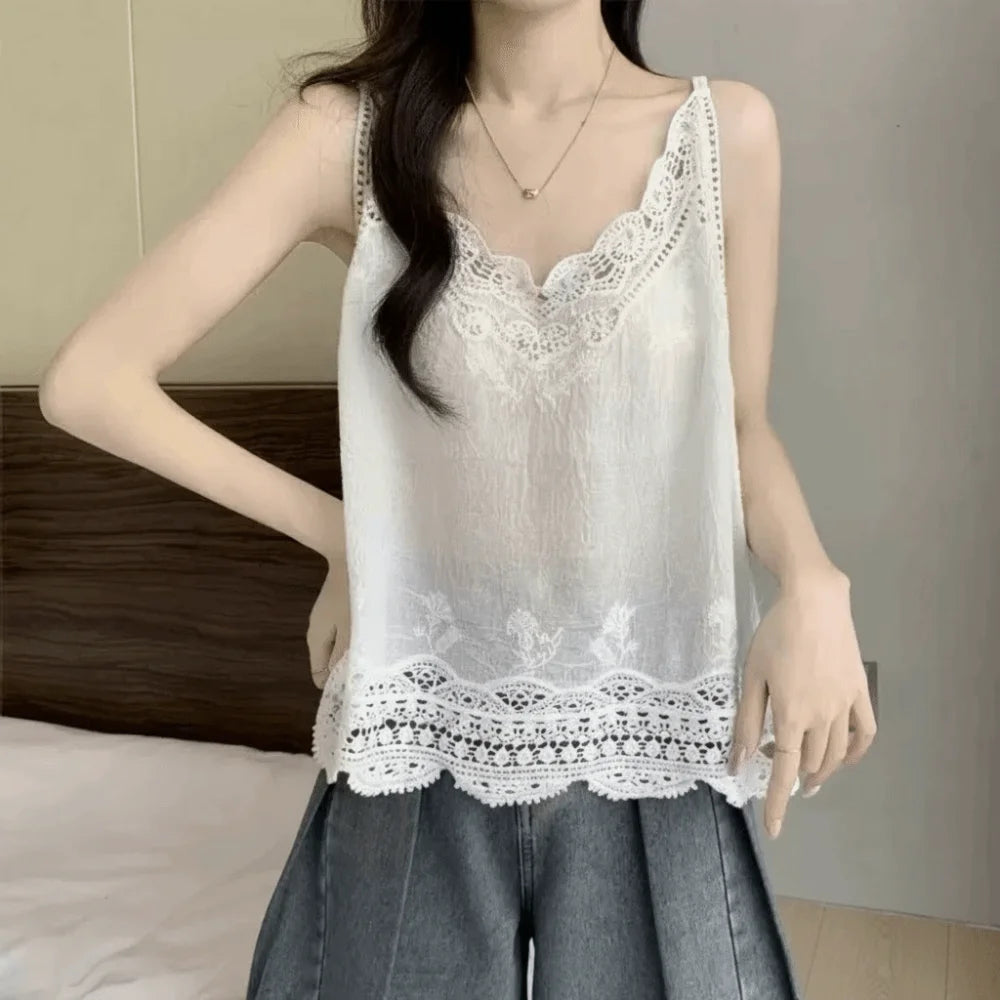 Retro Bohemian Embroidered Cotton Camisole | Spaghetti Strap Top Camisole Top Nixie