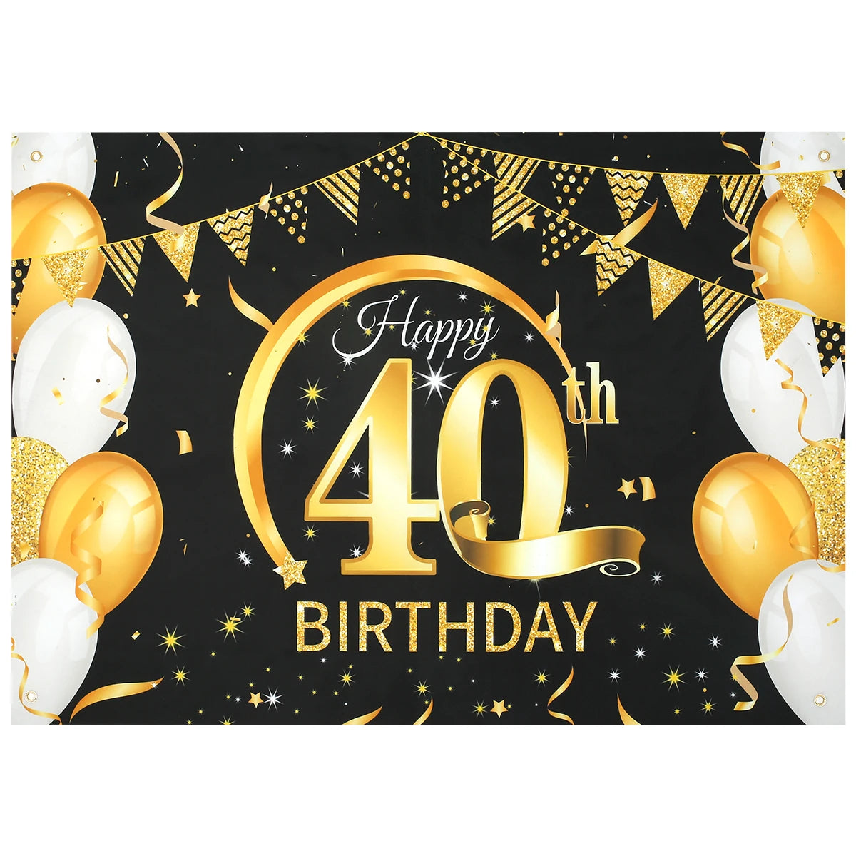 Black Gold Happy Birthday Banner 30th 40th 50th 60th Party