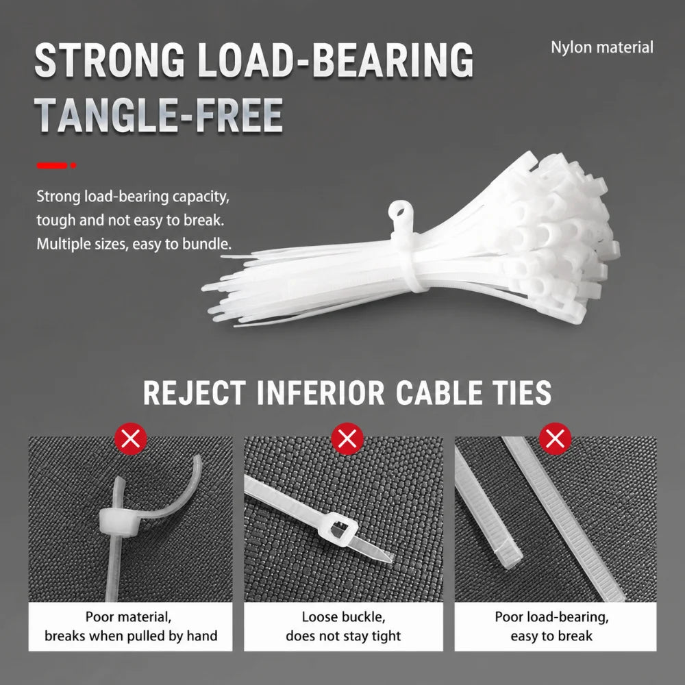 100Pcs Nylon Self-Locking Cable Ties with Screw Fix Hole Nylon Cable Ties Nixie