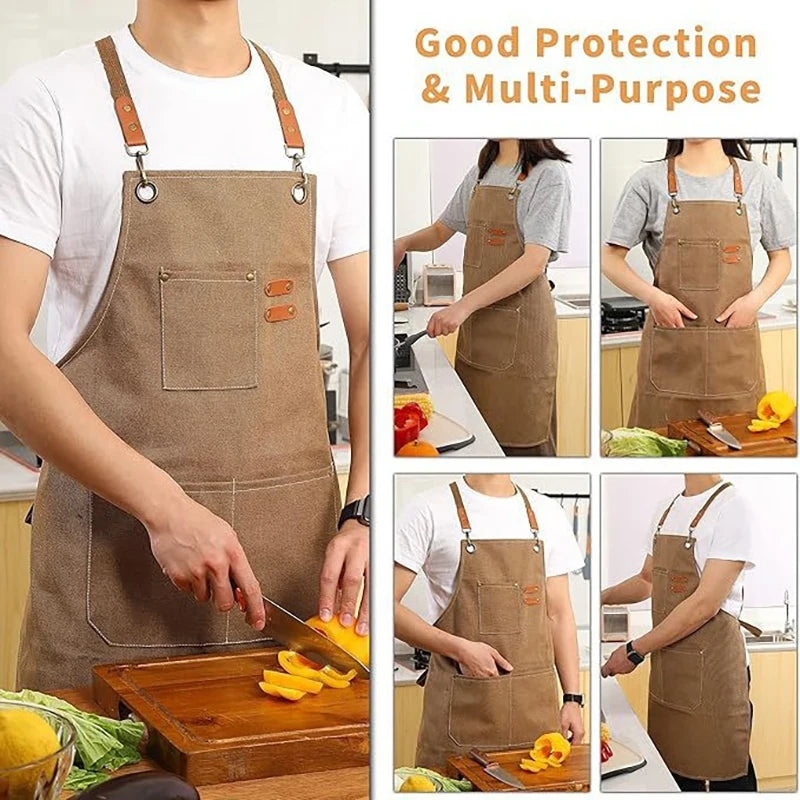 Canvas Kitchen Apron with Pockets – Unisex, Oil-Proof | Nixie Kitchen Canvas Apron Nixie