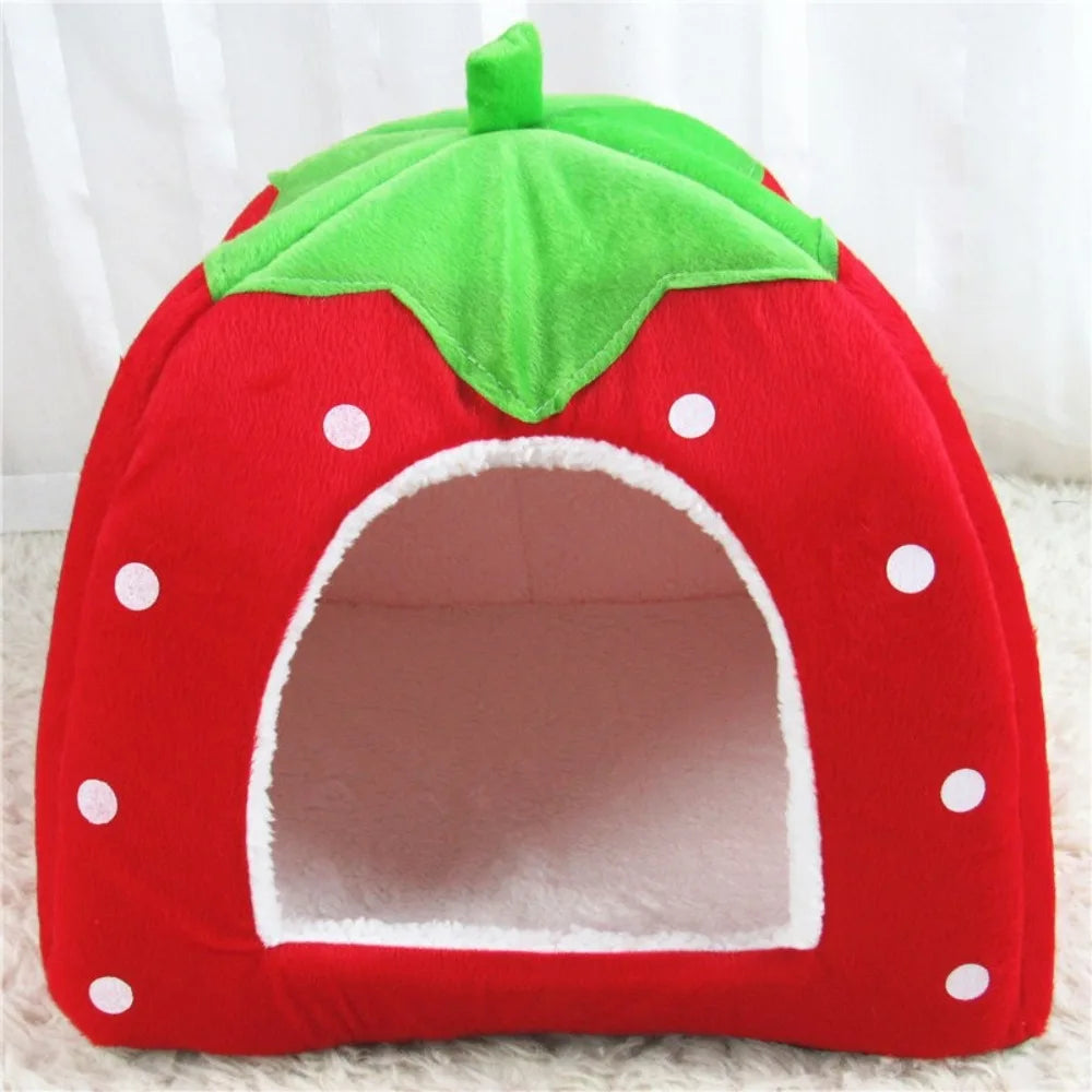 Strawberry Foldable Pet Cave Bed with Cushion – S & L Sizes