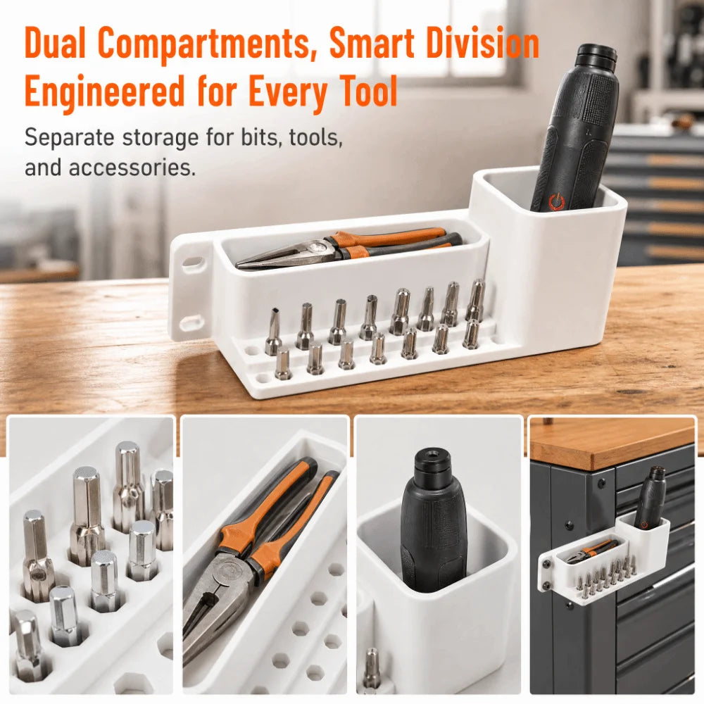 Dual Compartment Tool Storage Box & Hex Bit Organizer