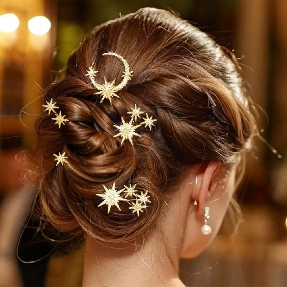 5-Piece Rhinestone Retro Hairpin Set – Star Moon Snowflake Rhinestone Hair Clips Nixie