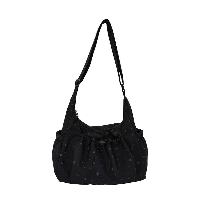 Korean Croissant Pleated Crossbody Shoulder Bag – Large Capacity Crossbody Shoulder Bag Nixie BB-1358 Black stars