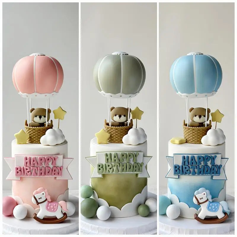 Hot Air Balloon Bear Cake Topper – Gender Reveal & Birthday Cake Topper Nixie