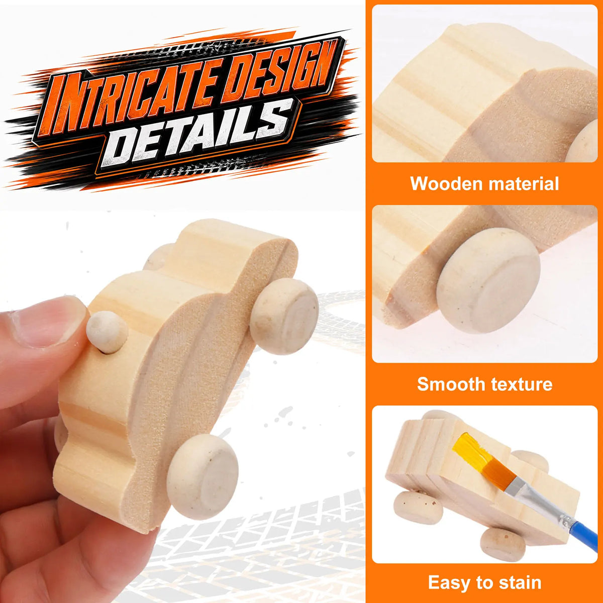 12/8Pcs Unfinished Wooden Paintable DIY Car Toys for Kids
