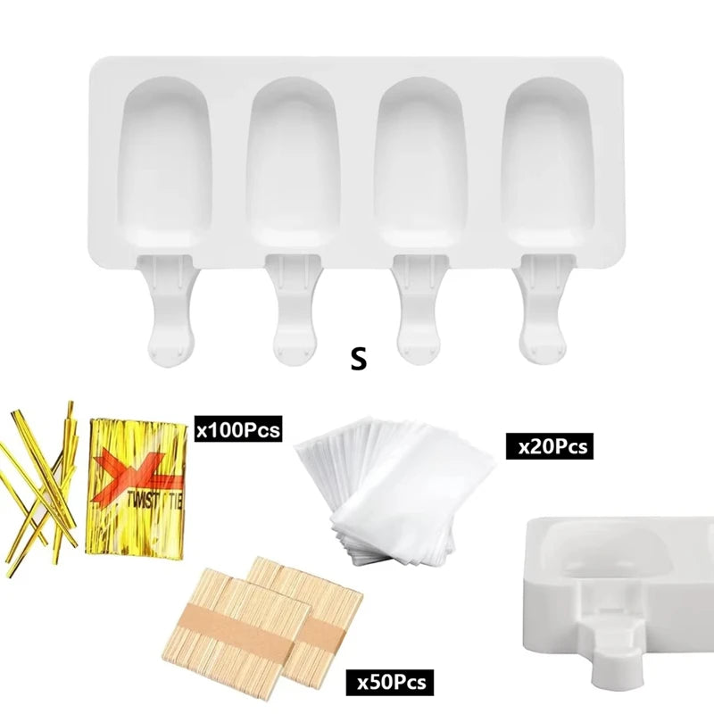 4-Pack Silicone Popsicle Molds with Wooden Sticks | Ice Cream Bar Popsicle Mold Set Nixie