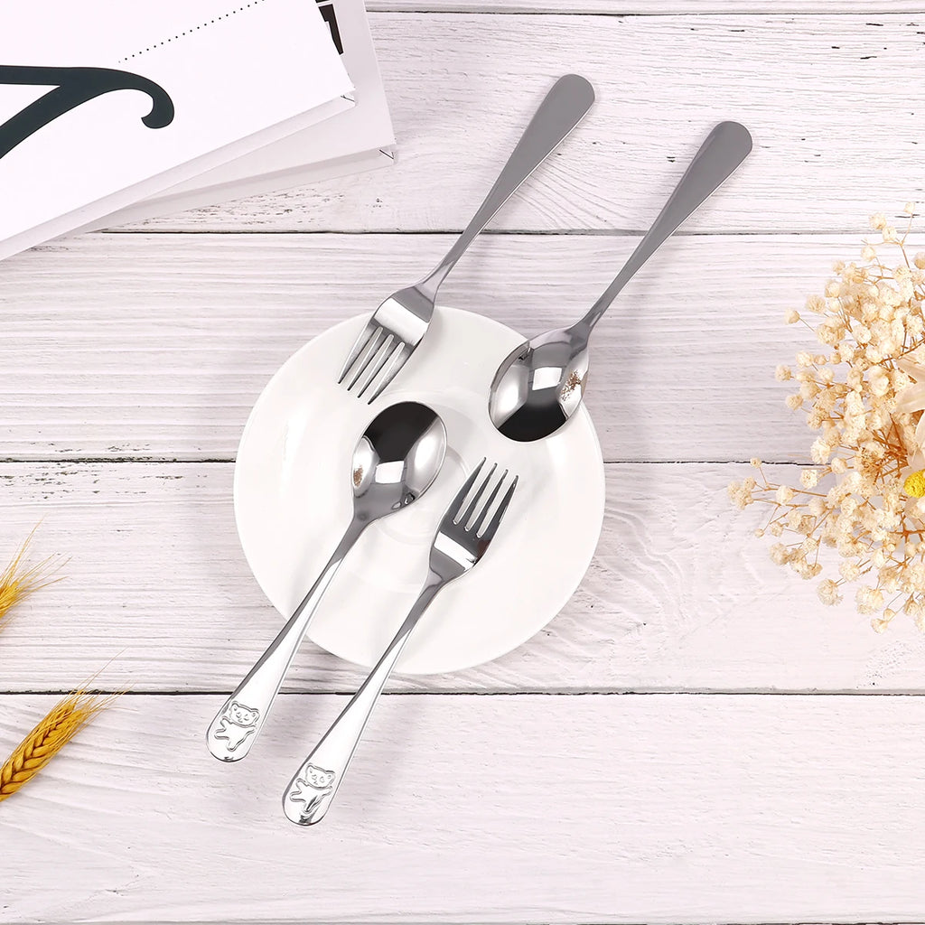 10-Piece Kids Stainless Steel Spoon & Fork Set – Cartoon Bear Kids Flatware Set Nixie