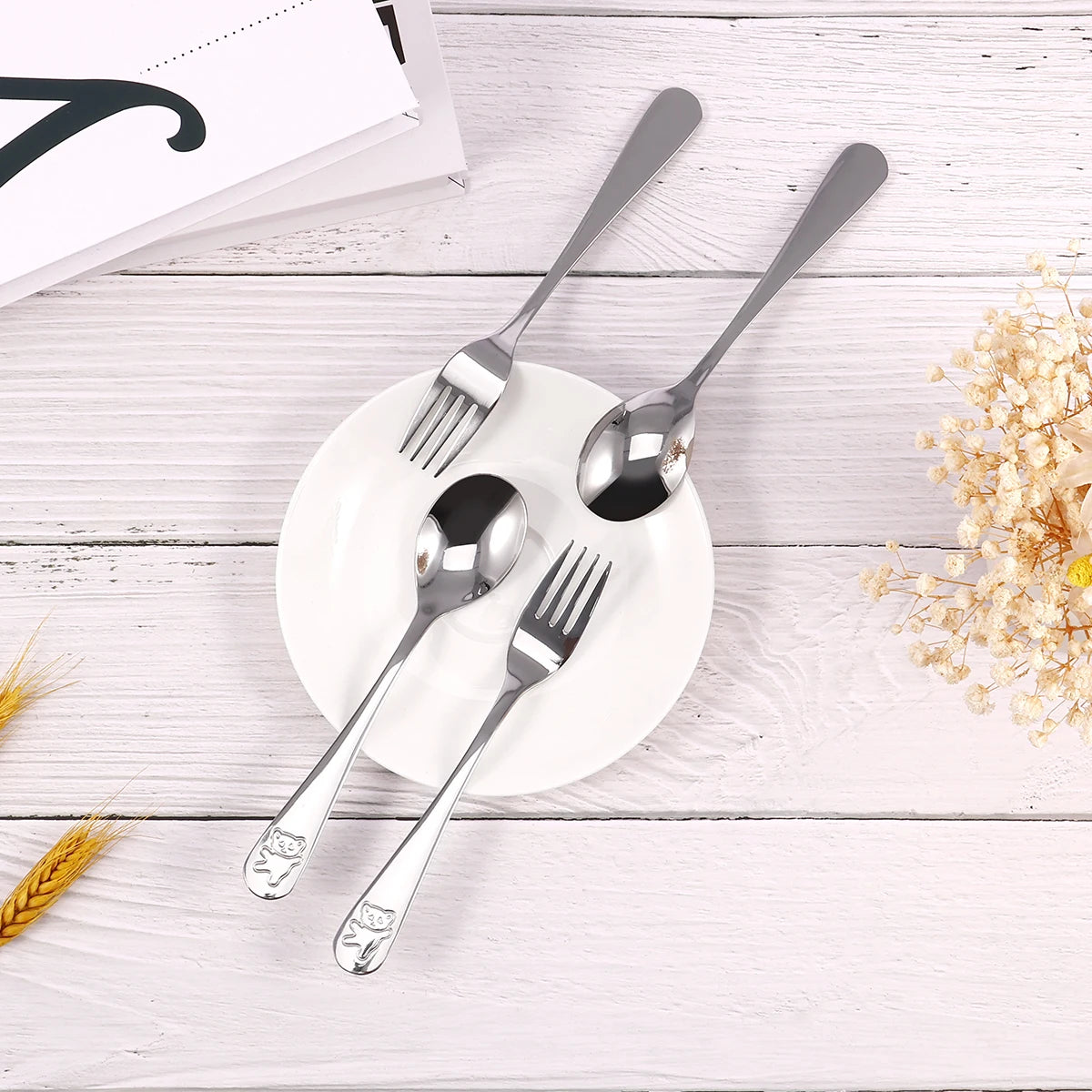 10-Piece Kids Stainless Steel Spoon & Fork Set – Cartoon Bear Kids Flatware Set Nixie