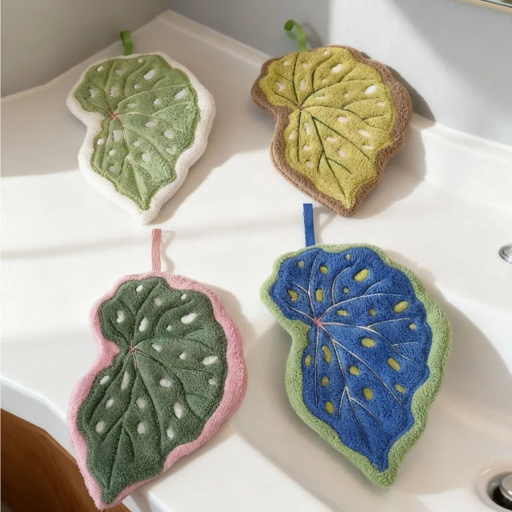 Cartoon Leaf Coral Velvet Hand Towel – Kitchen & Bathroom Coral Velvet Hand Towel Nixie