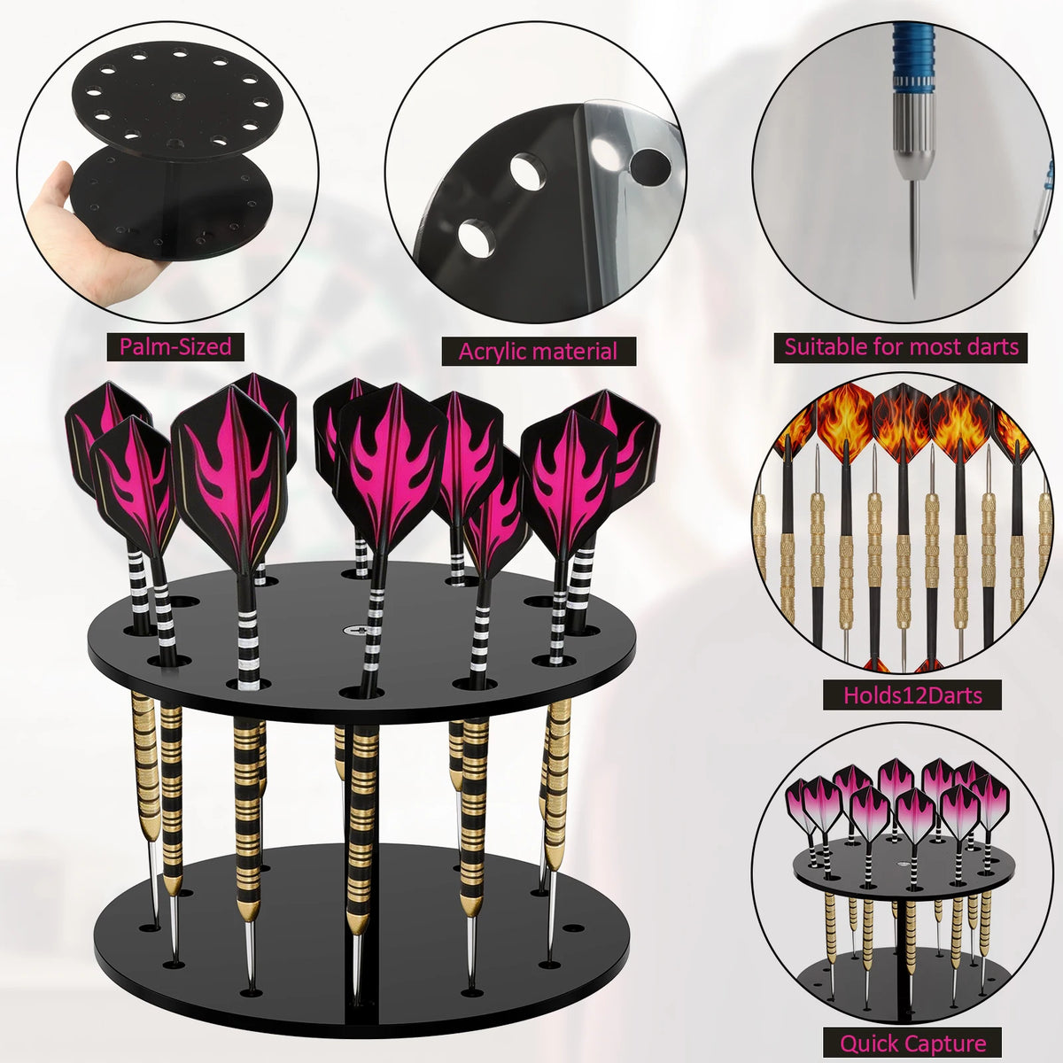 Acrylic Dart Holder Stand – 12-Dart Tabletop Display Rack