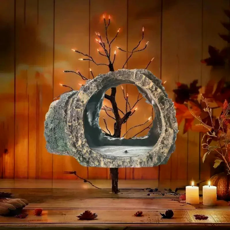 Resin Aquarium Decoration – Wooden Barrel & Tree Scenery Ornament Aquarium Ornament Nixie