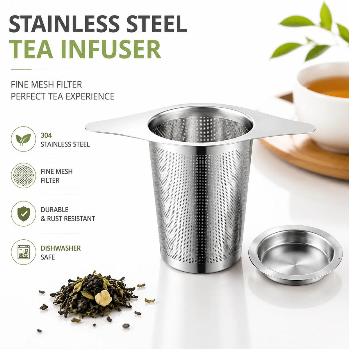Stainless Steel Tea Infuser with Lid | Loose Leaf Strainer
