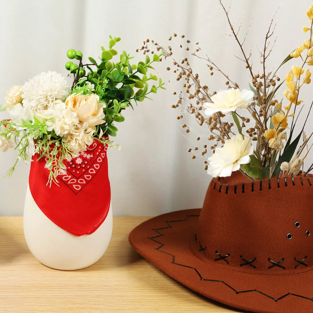 6-Piece Western Cowboy Hat Vase & Bandana Party Decor Set Party Table Centerpiece Nixie