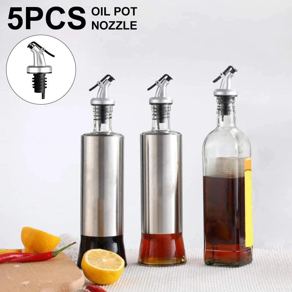 5-Pack Leakproof Oil Pourer Spouts & Silicone Bottle Stoppers