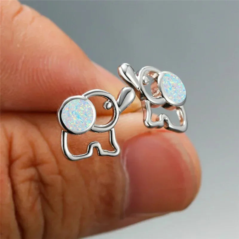 Opal Elephant Stud Earrings – Rose Gold & Silver | Women Stud Earrings Nixie