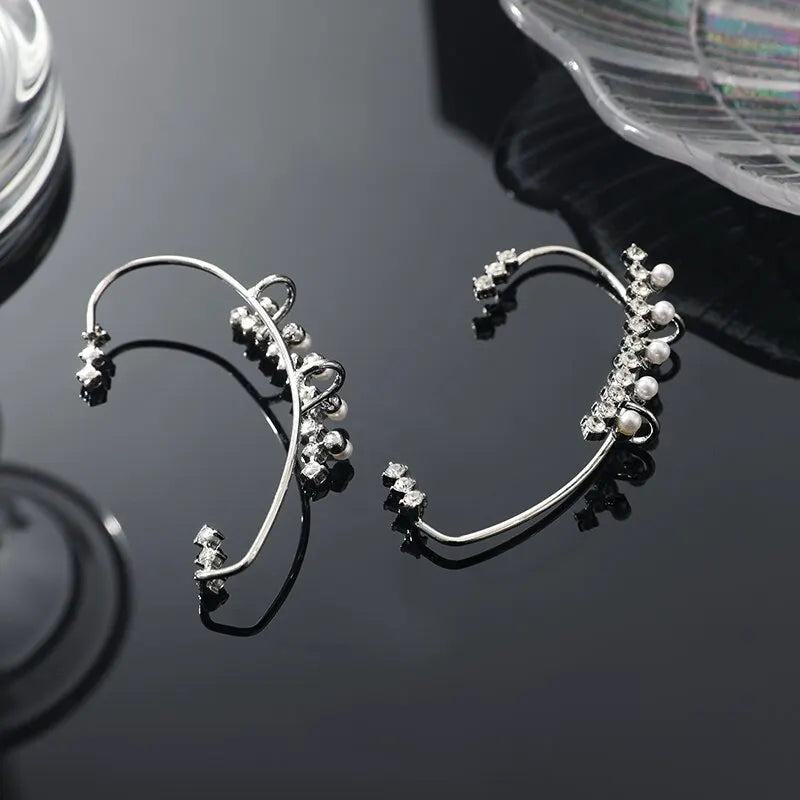 2pcs White Gold-Tone Clip-On Earrings – Rhinestone Luxury Style Clip-On Earrings Nixie