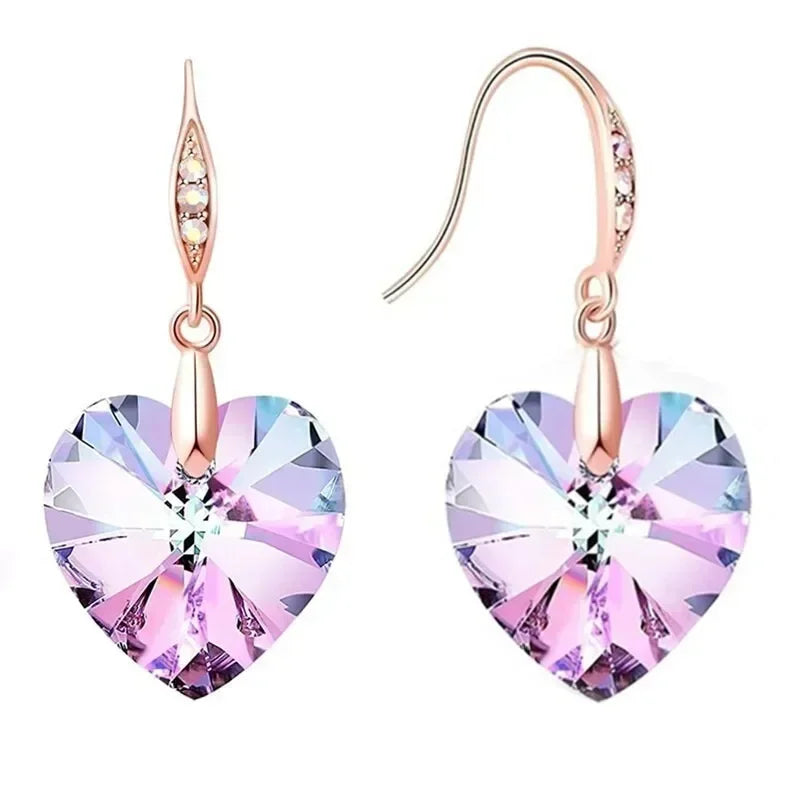 Pink Crystal Heart Dangle Earrings – Zinc Alloy Drop Earrings Dangle Drop Earrings Nixie