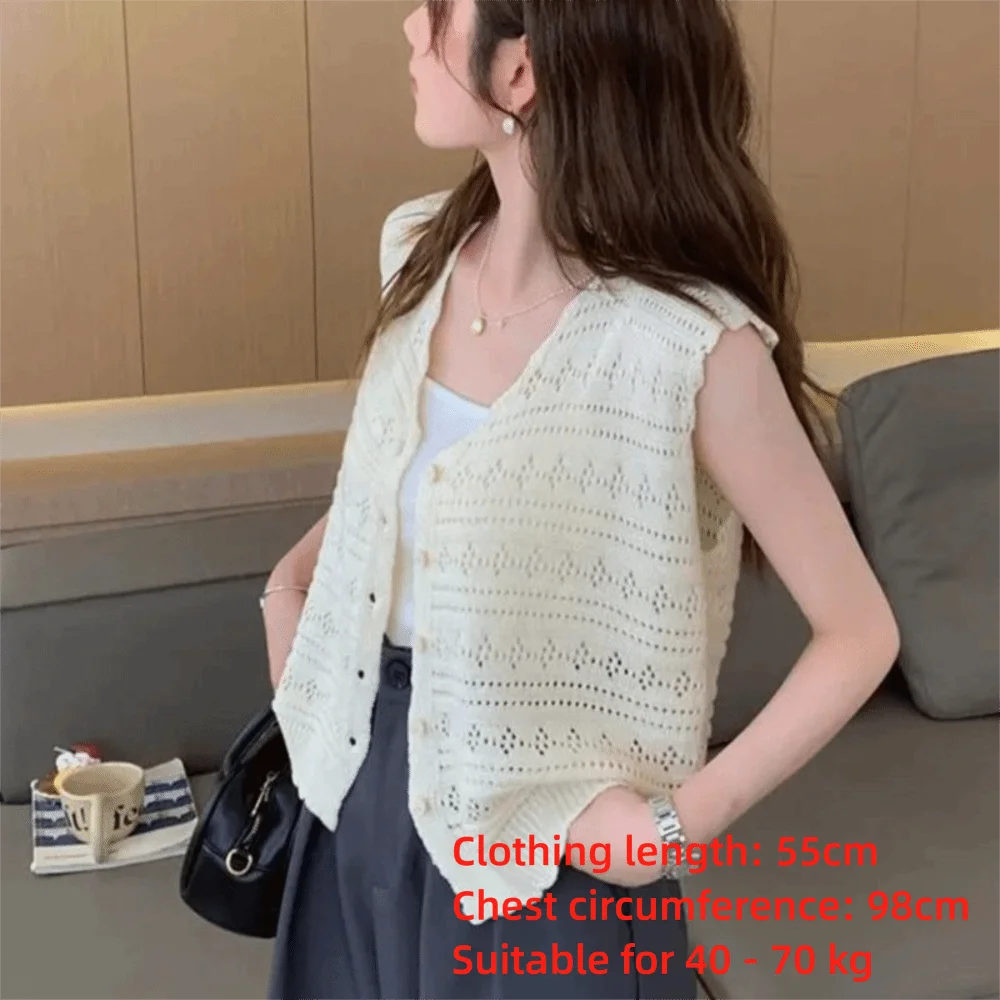 Women's Hollow Knit Sleeveless V-Neck Cardigan Sun-Proof Top Knit Sleeveless Cardigan Nixie