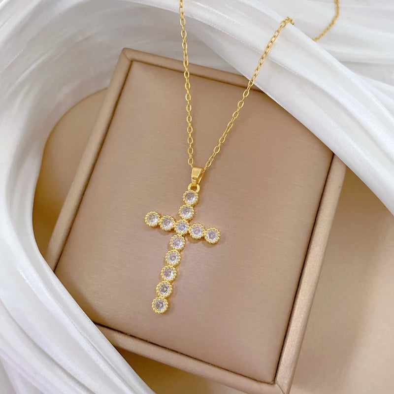 Women's Gold Cross Pendant Necklace – Minimalist Choker Pendant Necklace Nixie