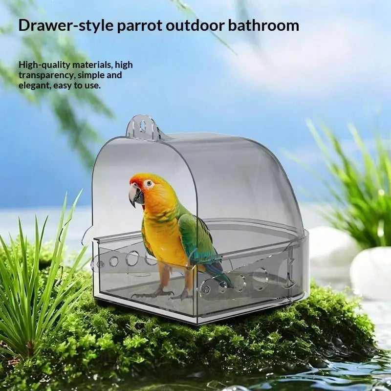 Transparent Bird Bath Box with Removable Drawer | Pet Birds Bird Bath Box Nixie