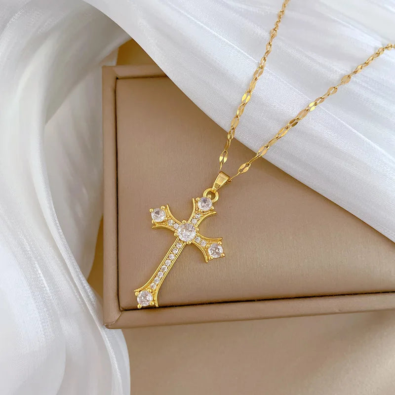 Gold Cross Pendant Necklace – Stainless Steel Choker for Women Pendant Necklace Nixie