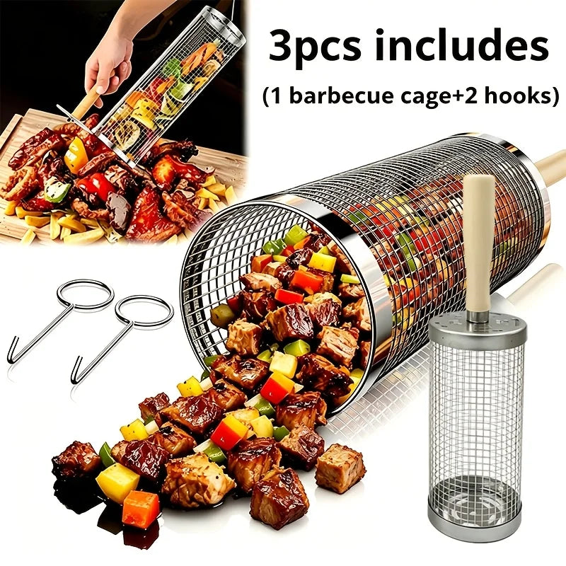3-Piece Stainless Steel BBQ Grill Basket Set | Air Fryer & Camping BBQ Grill Basket Set Nixie