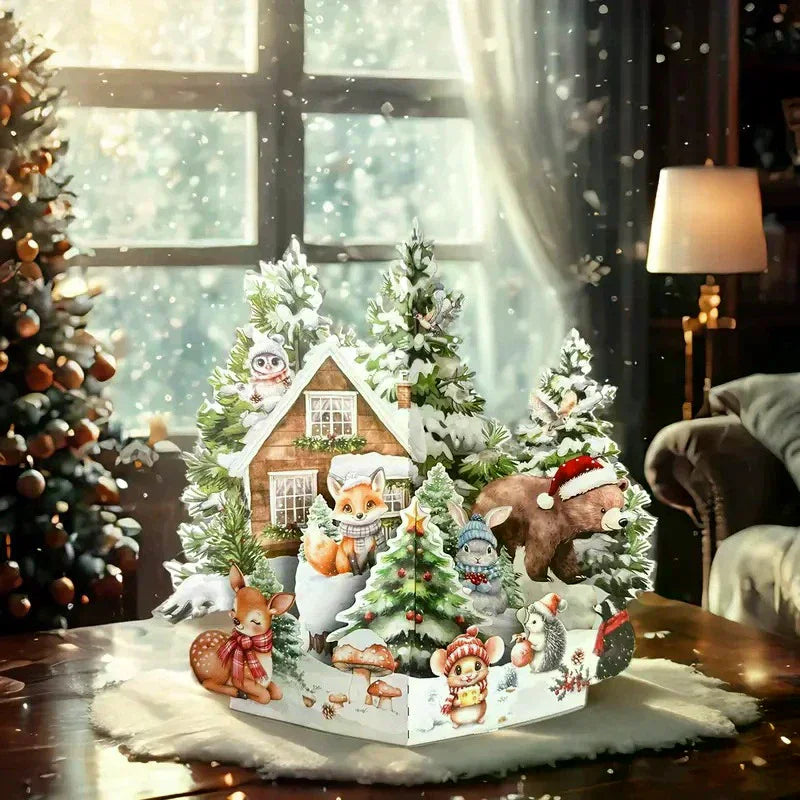 3D Pop-Up Christmas Card – Santa, Reindeer & Snowy Village 3D Greeting Card Nixie