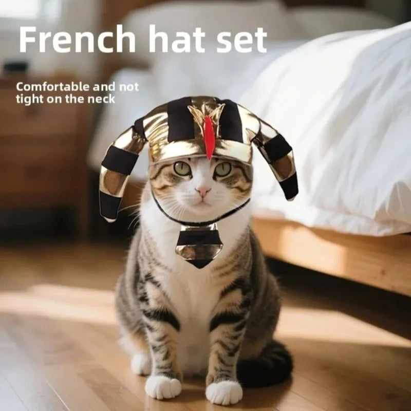 Pet Egyptian Pharaoh Hat with Bib – Halloween Cosplay Costume Pet Costume Hat Nixie